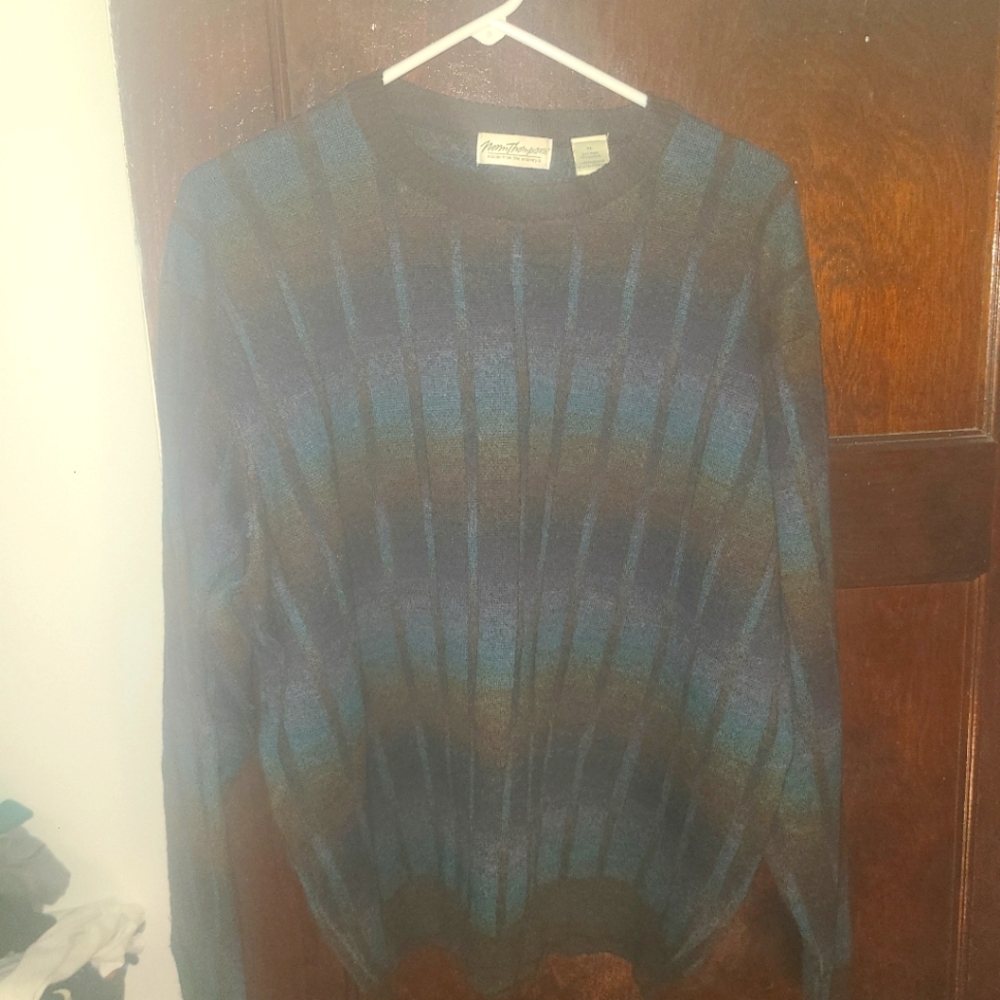 Norm Thompson Wool Blend Sweater Striped Multicolor Grandpa Coogie Biggie Style
